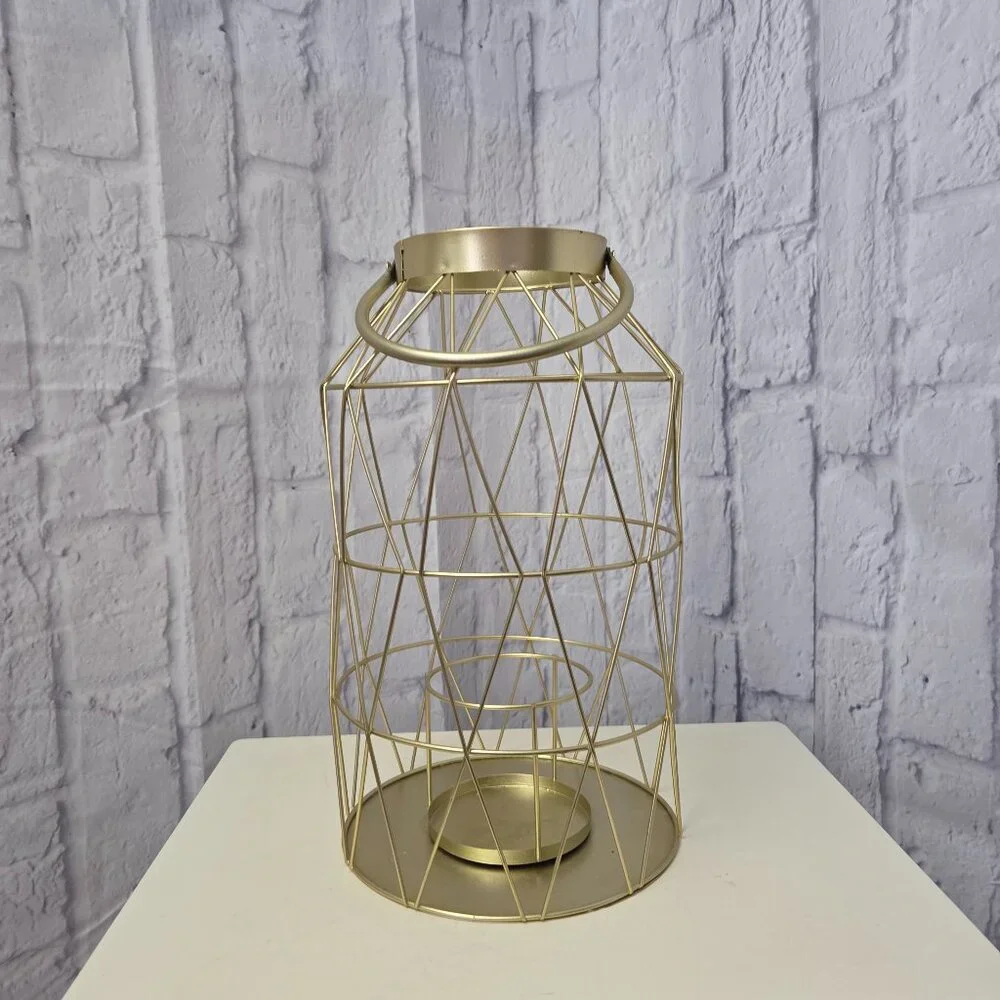 Pier 1 Gold Geometric Hanging Table Top Wire Metal Lantern Candle Holder